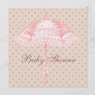 Convites Chá de Bebê Menina Guarda-Chuva Rosa