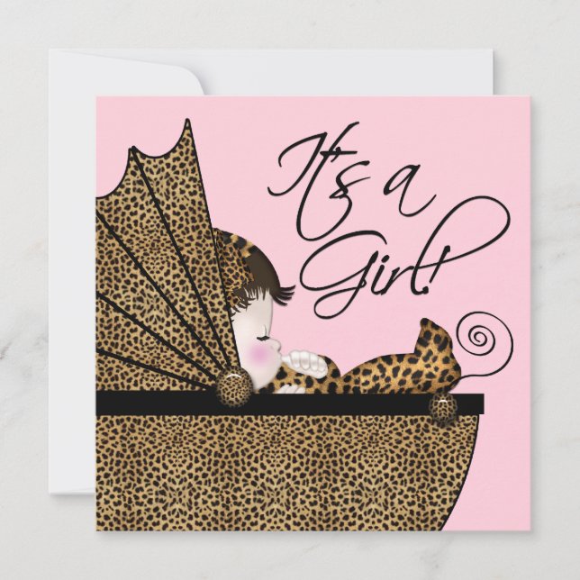 Convites Chá de Bebê Menina Leopardo Rosa (Frente)