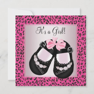 Convites Chá de Bebê Menina Leopardo Rosa Choque