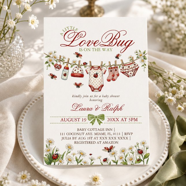 Convites Chá de Bebê Menina Little Love Bug (Criador carregado)