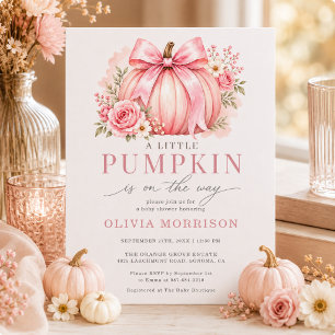 Convites Chá de Bebê Menina Little Pumpkin Arco Rosa