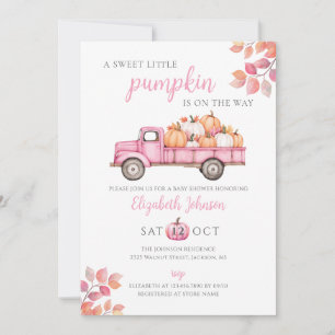 Convites Chá de Bebê Menina Little Pumpkin Rosa Tudo Em Um
