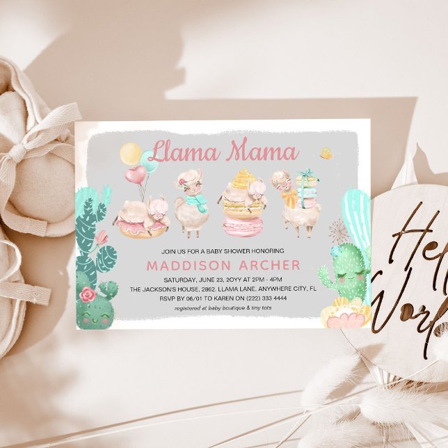 Convites Chá de Bebê Menina Llama Mama Fofa (Criador carregado)