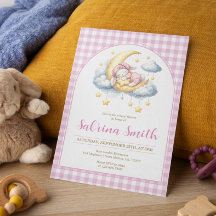 Chá de Bebê Menina Lua Estrela Rosa Xadrez Menina 