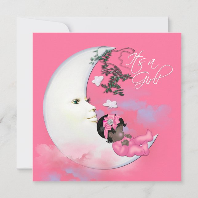 Convites Chá de Bebê Menina Lua Rosa Adorável (Frente)