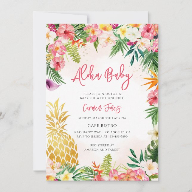 Convites Chá de Bebê Menina Luau (Frente)