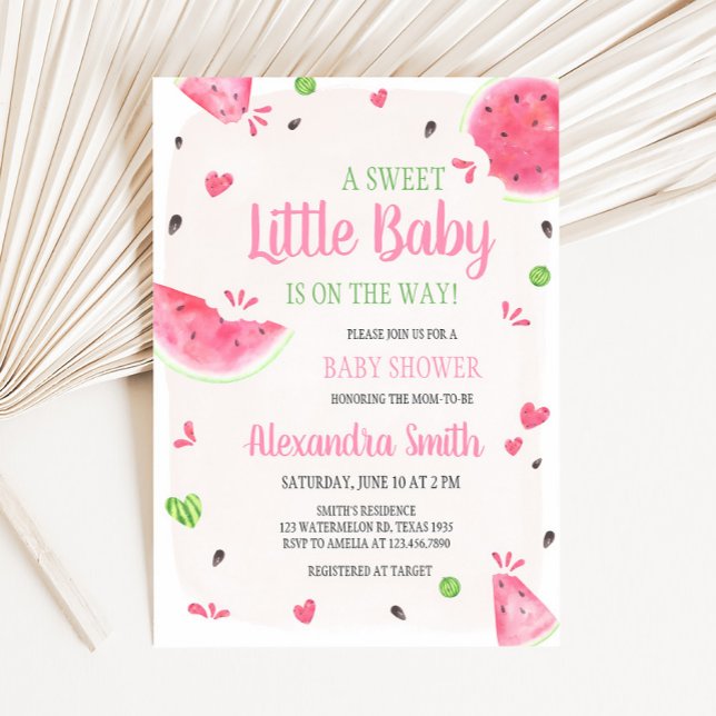 Convites Chá de Bebê Menina Melancia (Sweet Little Baby Shower Invitation)