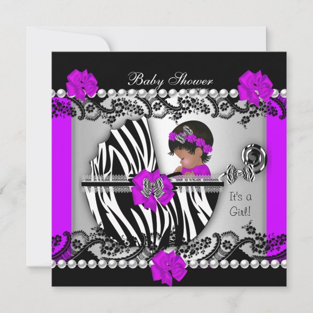 Convites Chá de Bebê Menina Negra Zebrada (Frente)