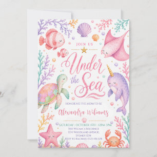 Convites Chá de Bebê Menina Pastel Debaixo do Mar