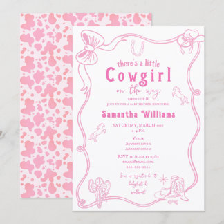 Convites Chá de Bebê Menina Pequena Cowgirl Rosa