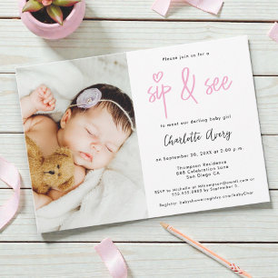 Convites Chá de Bebê Menina Personalizado com Foto e Sip an