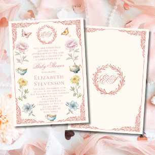 Convites Chá de Bebê Menina Pink Old Money Regency Party