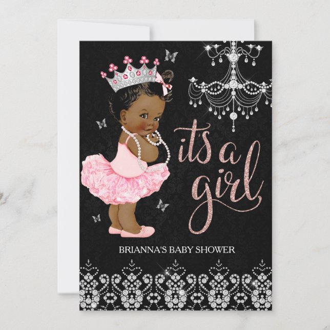 Convites Chá de Bebê Menina Princesa Africano-Americana Dia (Frente)