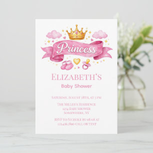 Convites Chá de Bebê Menina Princesa Aquarela Rosa