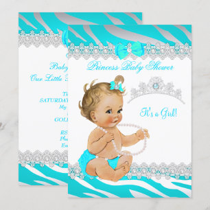 Convites Chá de Bebê Menina Princesa Azul Zebra Loira