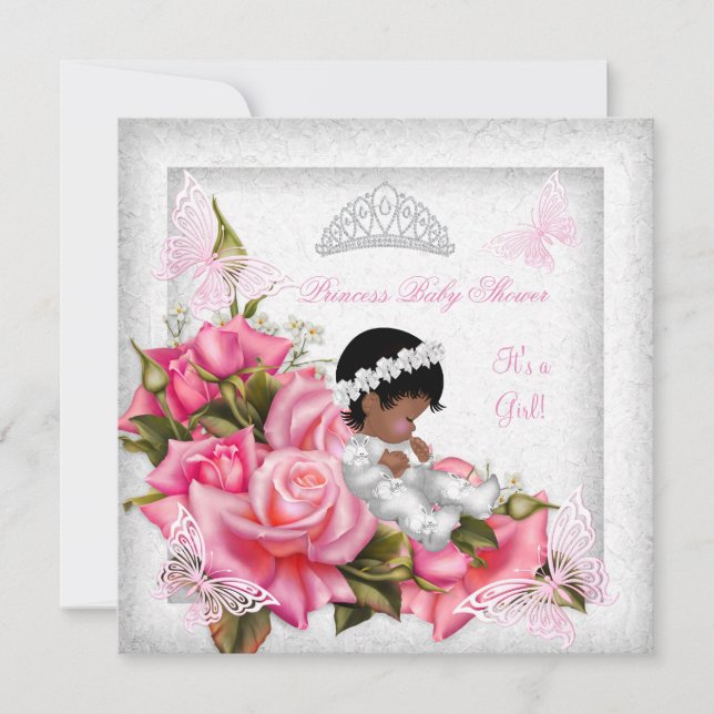 Convites Chá de Bebê Menina Princesa Borboleta Rosa 3 (Frente)