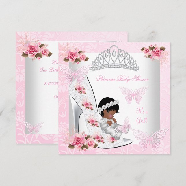 Convites Chá de Bebê Menina Princesa Borboleta Sapato Rosa  (Frente/Verso)