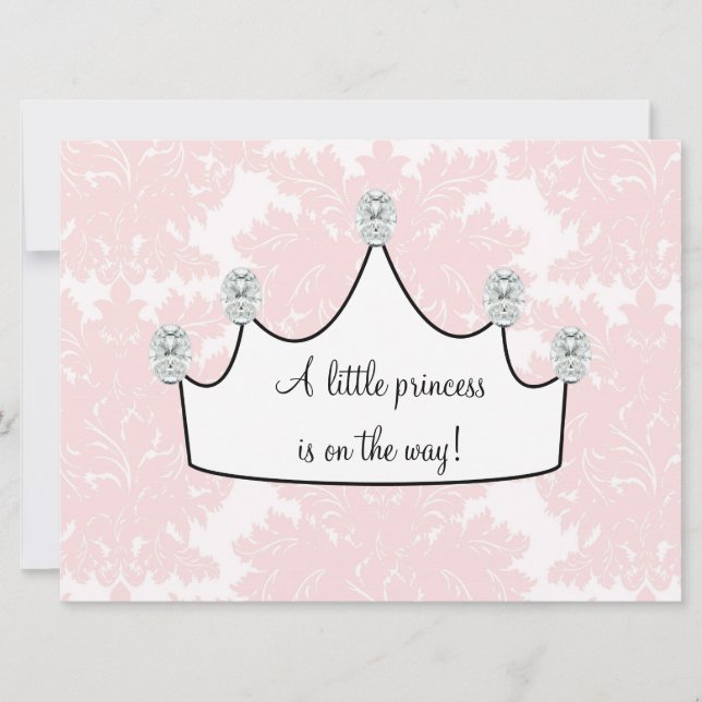 Convites Chá de Bebê Menina Princesa Damask Rosa (Frente)