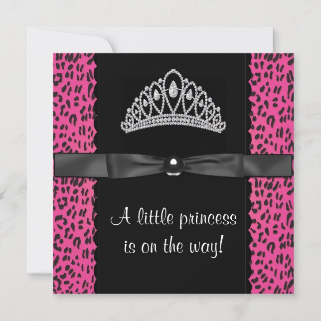 Convites Chá de Bebê Menina Princesa Leopardo Rosa Quente (Frente)