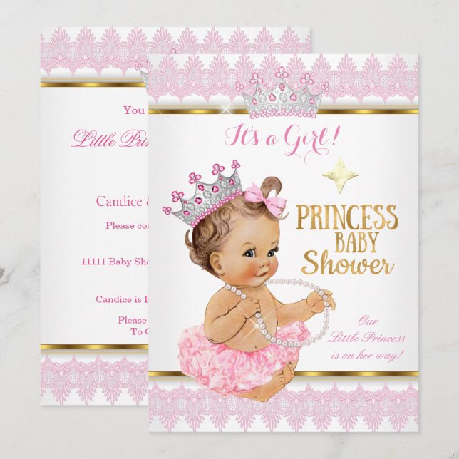 Convites Chá de Bebê Menina Princesa Rosa Dourado Tutu More (Frente/Verso)