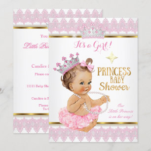 Convites Chá de Bebê Menina Princesa Rosa Dourado Tutu More