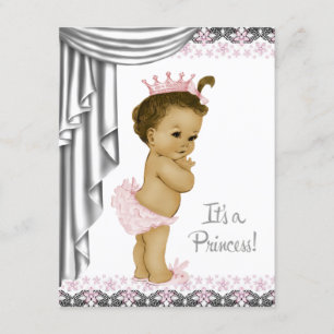 Convites Chá de Bebê Menina Princesa Rosa e Cinza