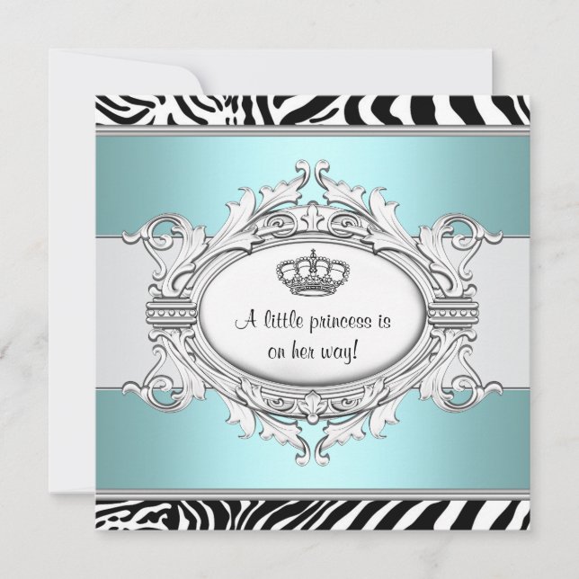 Convites Chá de Bebê Menina Princesa Zebra Azul Turquesa (Frente)