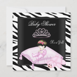 Convites Chá de Bebê Menina Princesa Zebra Rosa Preto Branc