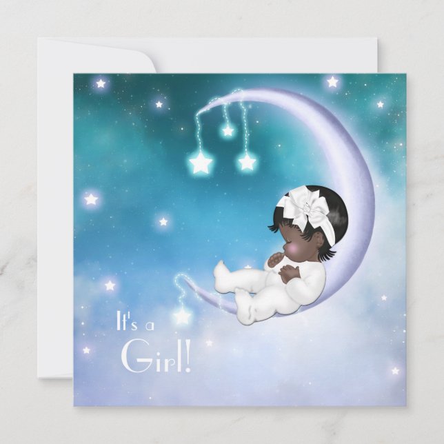 Convites Chá de Bebê Menina Purple Moon Étnico (Frente)