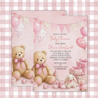 Convites Chá de Bebê Menina Rosa
