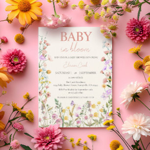 Convites Chá de Bebê Menina Rosa Bebê em Flor Silvestre QR