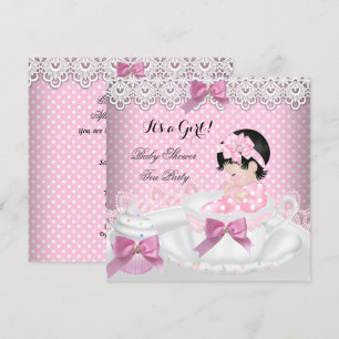 Convites Chá de Bebê Menina Rosa Bebê Xícara Cupcake 2