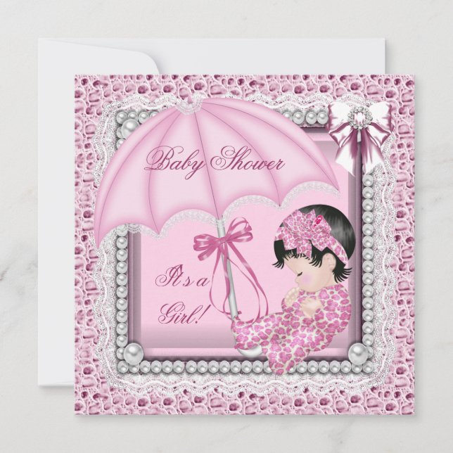 Convites Chá de Bebê Menina Rosa Bonito Branco (Frente)