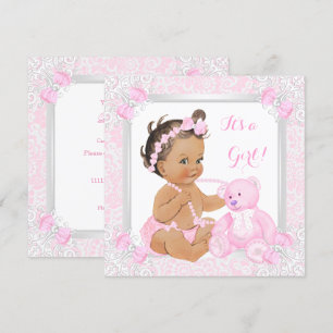 Convites Chá de Bebê Menina Rosa Bonito Urso de Renda Moren