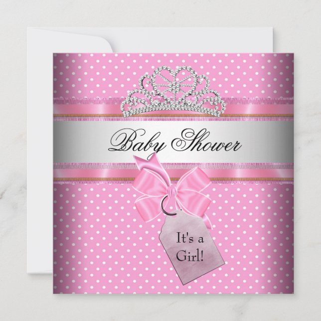 Convites Chá de Bebê Menina Rosa Branco Ponto Princesa (Frente)