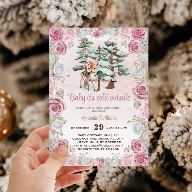 Convites Chá de Bebê Menina Rosa Deer (Criador carregado)