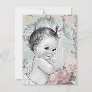 Convites Chá de Bebê Menina Rosa e Cinza Vintage
