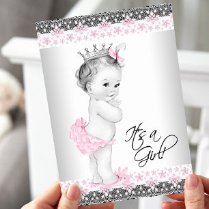 Convites Chá de Bebê Menina Rosa e Cinza Vintage