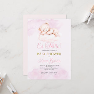 Convites Chá de Bebê Menina Rosa Espanhol