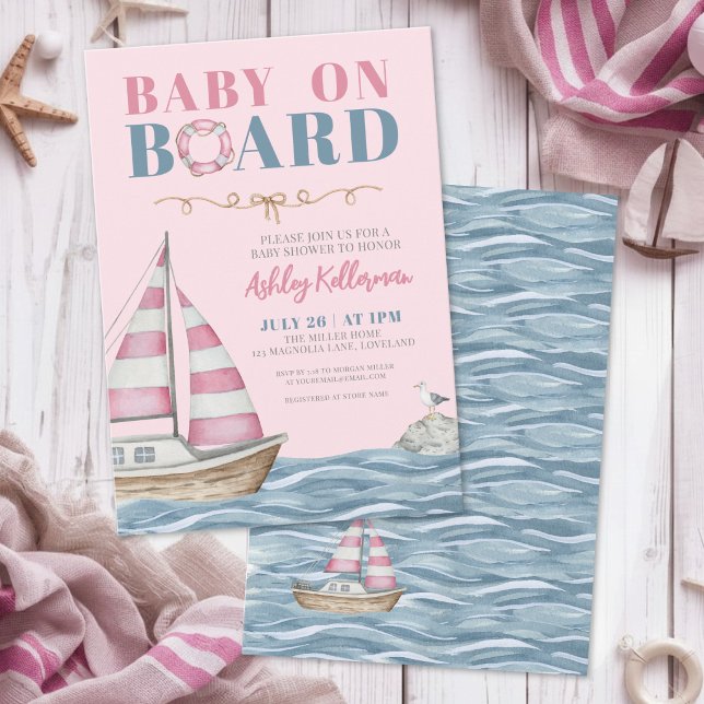Convites Chá de Bebê Menina Rosa Náutico (Nautical Pink Girl Baby Shower Invitation)