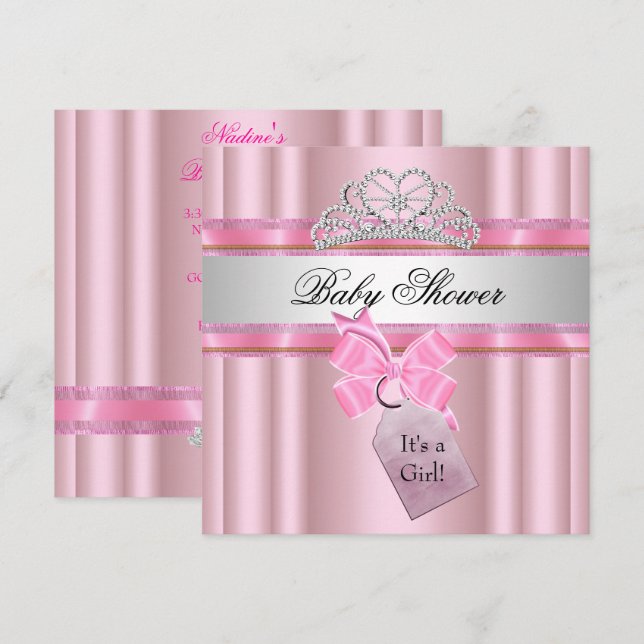 Convites Chá de Bebê Menina Rosa Princesa Preto (Frente/Verso)