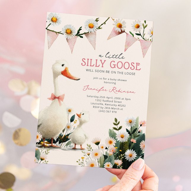 Convites Chá de Bebê Menina Rosa Silly Goose (Criador carregado)