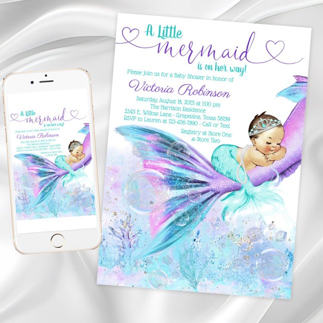 Convites Chá de Bebê Menina Sereia (Mermaid Baby Girl Baby Shower Invitation. Instant download and printed invitations available.)