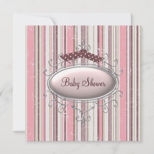 Convites Chá de Bebê Menina Shabby Chic Rosa Marrom (Frente)