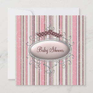 Convites Chá de Bebê Menina Shabby Chic Rosa Marrom