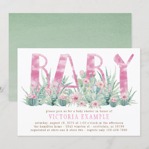 Convites Chá de Bebê Menina Suculenta de Cacto em Aquarela