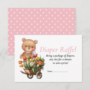 Convites Chá de Bebê Menina Teddy Floral Diaper Raffel  