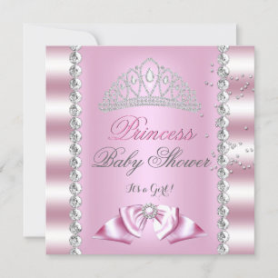 Convites Chá de Bebê Menina Tiara Princesa Rosa Branco Gema