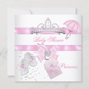 Convites Chá de Bebê Menina Tiara Princesa Rosa Branco Mági