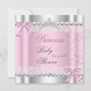 Convites Chá de Bebê Menina Tiara Princesa Rosa Branco Rend